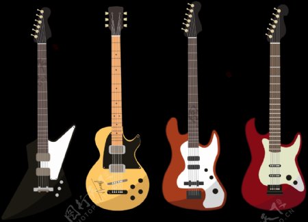 四个吉他插图免抠png透明图层素材