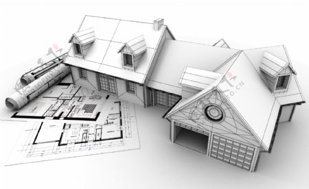 建筑图纸与房子模型图片