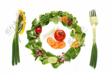 蔬菜组成的刀叉盘子图片