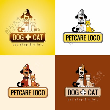 狗和猫的宠物诊所标志设计矢量素材下载