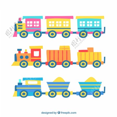手绘彩色玩具火车插图