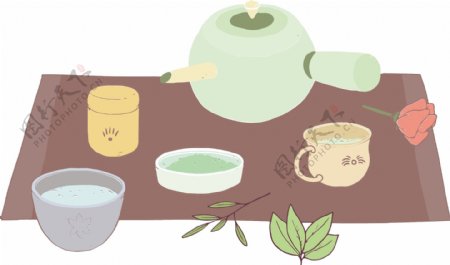 扁平日式茶饮插画