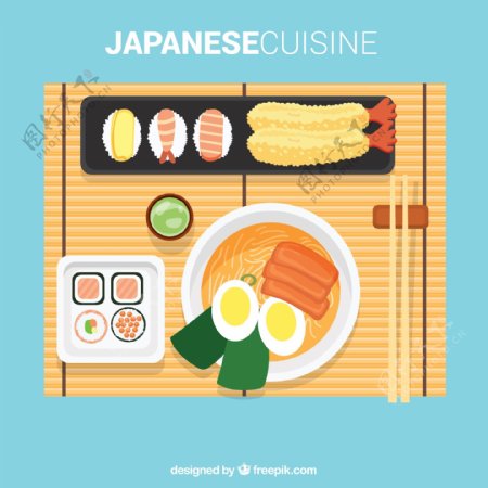 美味日本菜肴俯视图矢量素材