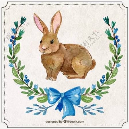 水彩绘可爱棕色兔子矢量素材