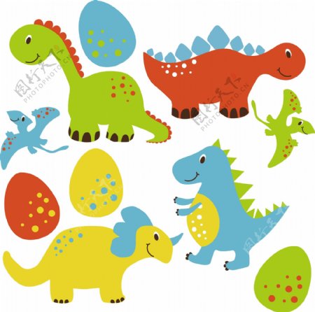 6款卡通恐龙和恐龙蛋设计矢量素材