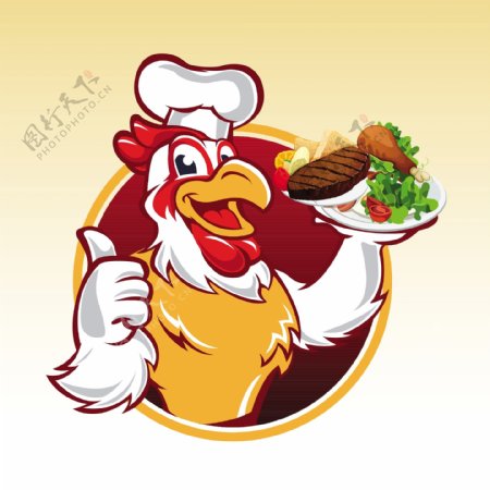 卡通公鸡厨师标志