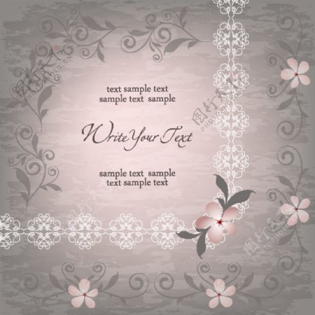 粉色花朵花边婚礼贺卡模板下载