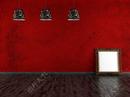 红色墙面前的镜子图片
