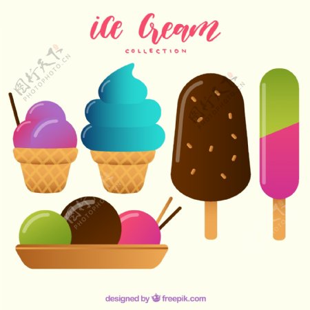 彩色冰淇淋雪糕插图矢量素材