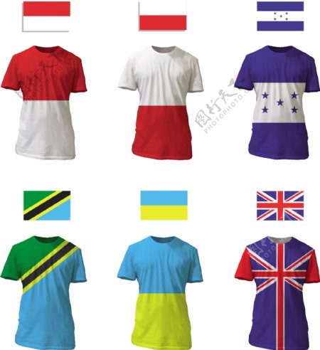 各种国旗图案T恤设计模板