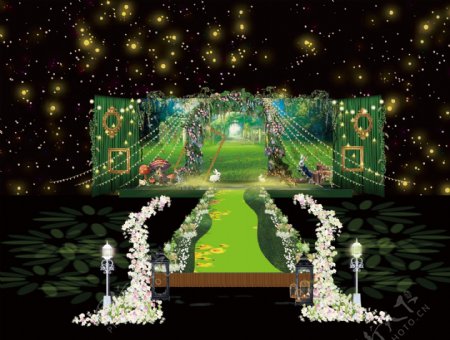 森系绿色森林婚礼背景