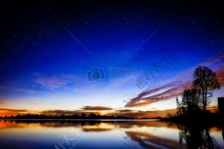 自然天空水湖明星星光灿烂