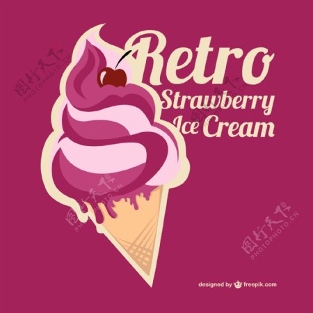 复古草莓冰淇淋