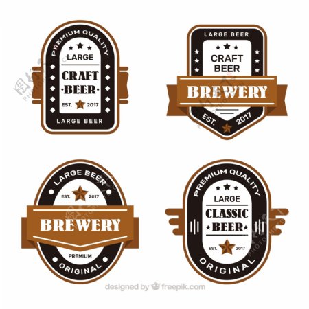 四种复古风格啤酒贴纸图标