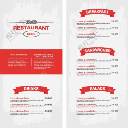 餐厅菜单中的白色和红色的颜色