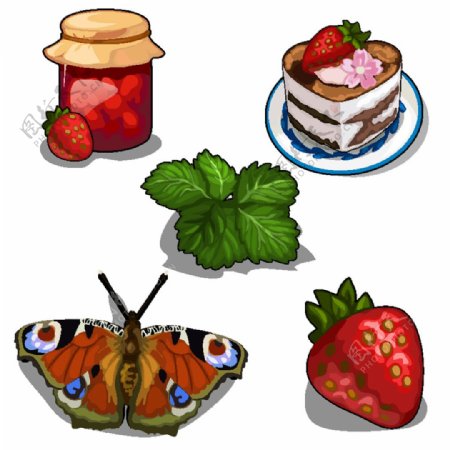 卡通蝴蝶草莓蛋糕美食