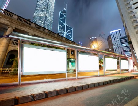 香港夜景公交站台广告牌图片