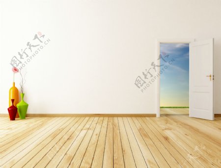 室内的木地板和打开的门图片