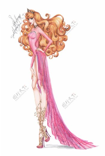 粉色抹胸公主裙设计图