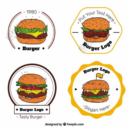 手绘汉堡圆形标志