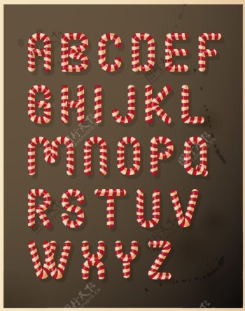 26个圣诞糖果字母矢量图艺术字体设计素材