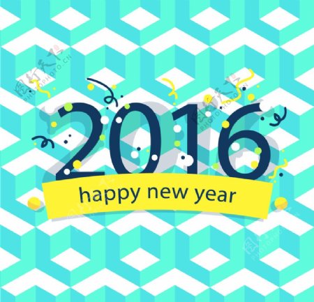2016新年蓝色几何图海报