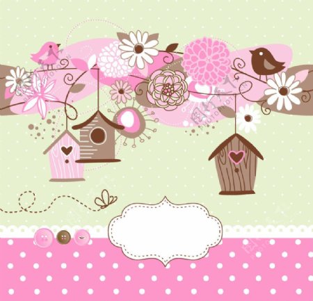 可爱卡通粉色房屋背景素材