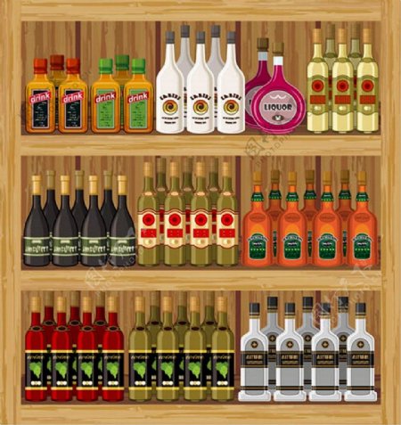 超市商品架洋酒矢量图