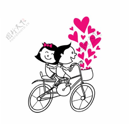 卡通骑自行车的情侣矢量素材