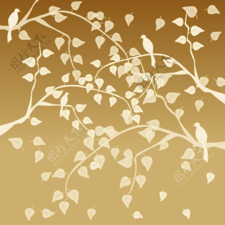 树枝叶子小鸟图案背景