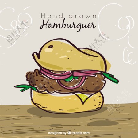手绘洋葱汉堡插图背景