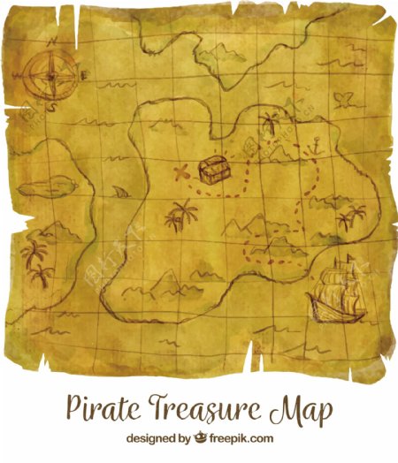 复古风格羊皮纸海盗宝藏地图藏宝图