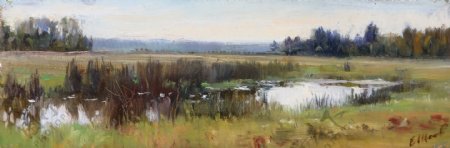湿地风景油画图片