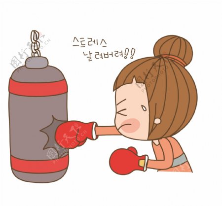 卡通韩国玩拳击EPS