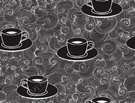 黑色手绘风格咖啡矢量背景素材