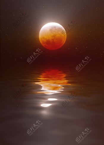 月球与水面倒影图片