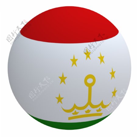 塔吉克斯坦国旗上的球孤立在白色