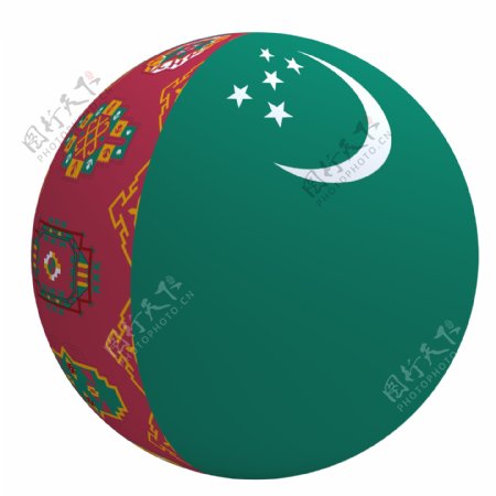 土库曼斯坦国旗上的球孤立在白色
