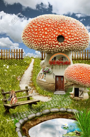 美丽的蘑菇童话小屋图片