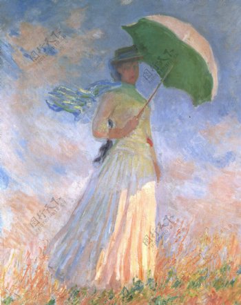 撑伞的西方美女油画图片