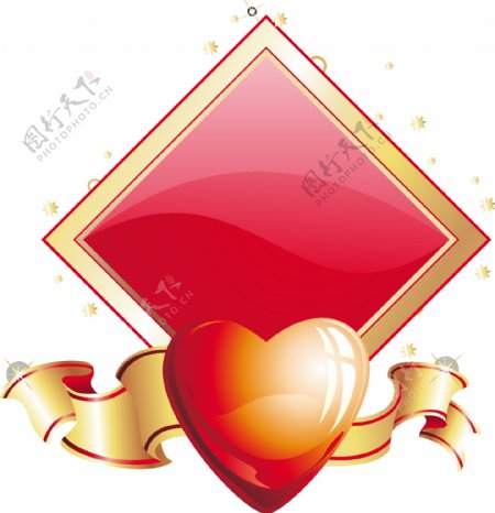 浪漫红色心形丝带菱形元素
