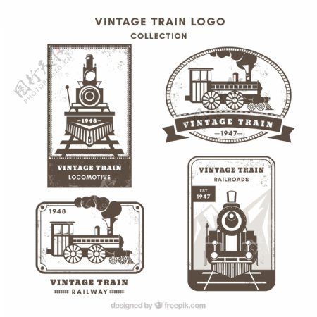 各种复古风格火车标志图标