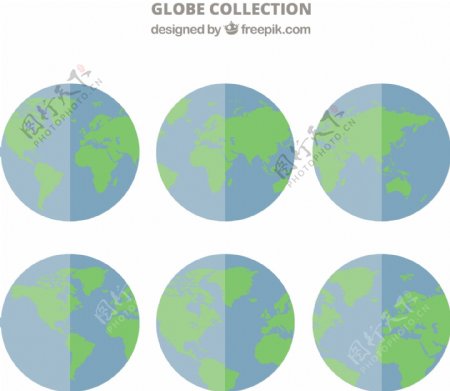 六个不同方向的地球图标素材