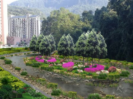 河道改造景观绿化效果图