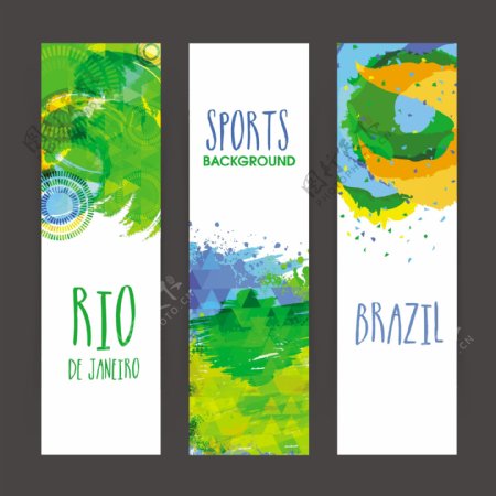 三个带有抽象污点的巴西横幅