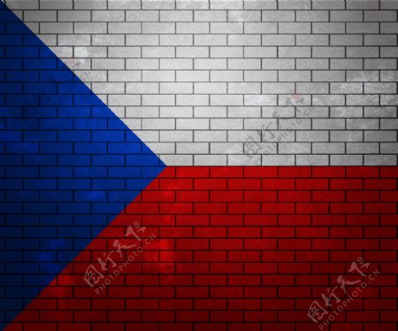 捷克共和国在砖墙上的旗帜