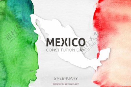 宪法日背景水彩墨西哥国旗