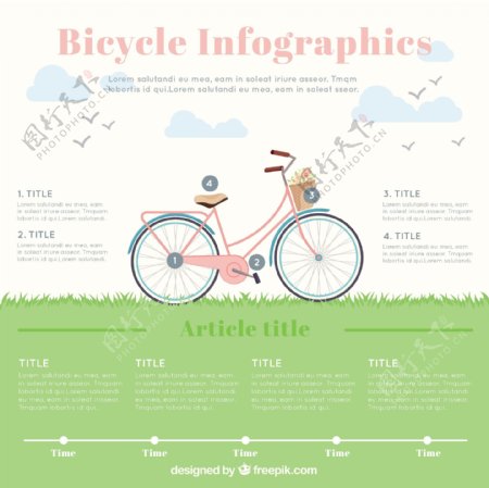 手工绘制的漂亮的图表与自行车和草