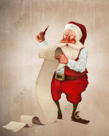 看清单的卡通圣诞老人图片