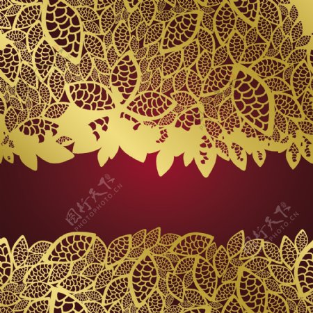 红色背景上的插图的黄金花